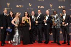 Gary Cole, Clea DuVall, Anna Chlumsky, Julia Louis-Dreyfus, Kevin Dunn, Tony Hale, Matt Walsh, Sam Richardson, and Reid Scott, winners of the award for Outstanding Comedy Series for 'Veep,'
