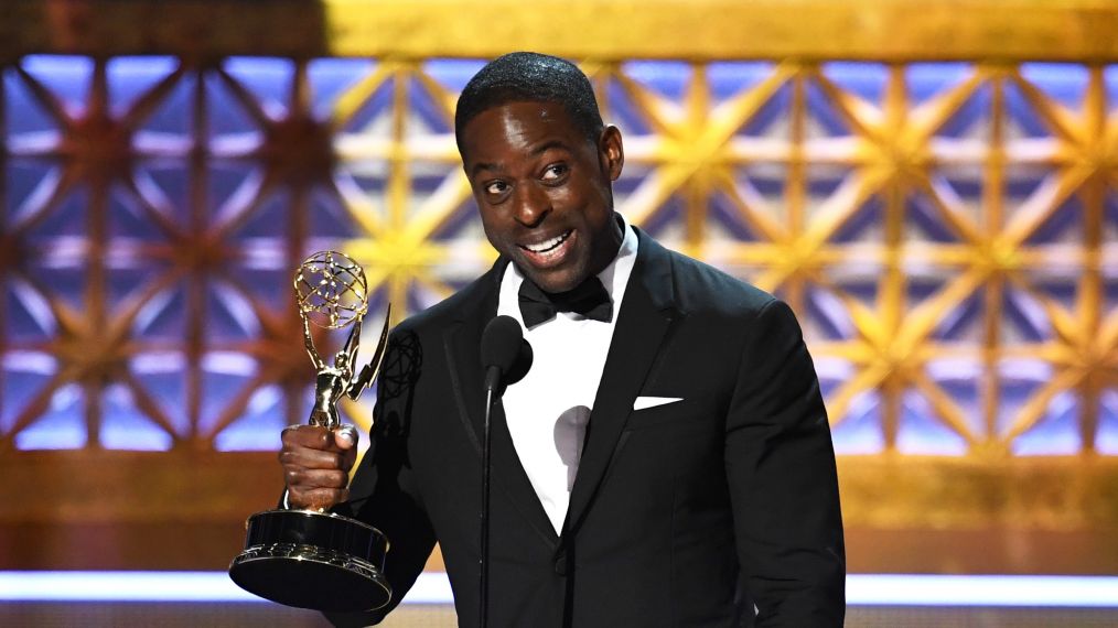 Sterling K. Brown accepts Outstanding Lead Actor in a Drama Series for 'This Is Us' onstage during the 69th Annual Primetime Emmy Awards