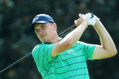 Jordan Spieth of the United States plays his shot from the 14th tee during the second round of the TOUR Championship at East Lake Golf Club on September 22, 2017 in Atlanta, Georgia