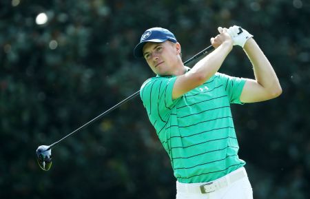 Jordan Spieth of the United States plays his shot from the 14th tee during the second round of the TOUR Championship at East Lake Golf Club on September 22, 2017 in Atlanta, Georgia