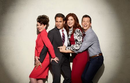 Will & Grace - Megan Mullally as Karen Walker, Eric McCormack as Will Truman, Debra Messing as Grace Adler, Sean Hayes as Jack McFarland.