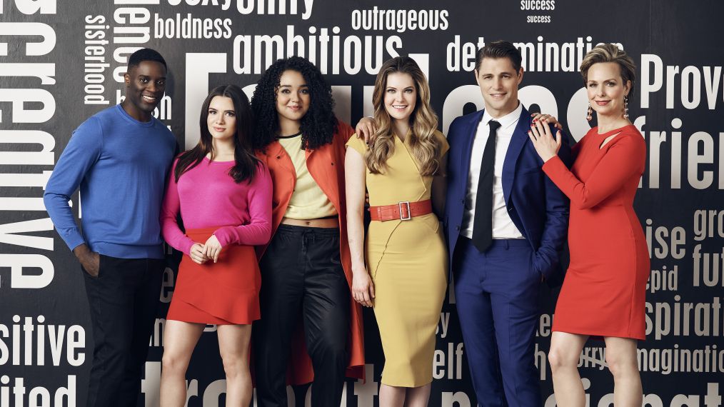 The Bold Type stars Matt Ward as Alex Crawford, Katie Stevens as Jane Sloan, Aisha Dee as Kat Edison, Meghann Fahy as Sutton Brady, Sam Page as Richard Hunter, and Melora Hardin as Jacqueline Carlyle