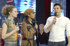 Ben Affleck appears with VJ's Hilarie Burton and La La on MTV's 'TRL' at the MTV Times Square Studios in February 2003