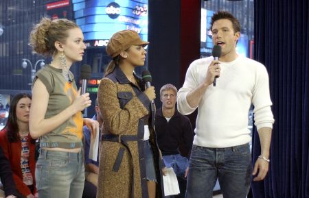 Ben Affleck appears with VJ's Hilarie Burton and La La on MTV's 'TRL' at the MTV Times Square Studios in February 2003