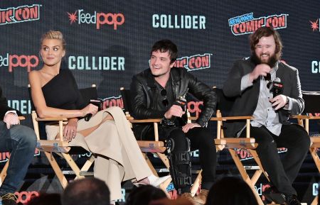 Eliza Coupe, Josh Hutcherson, and Haley Joel Osment participate in Hulu's Future Man panel at New York Comic Con