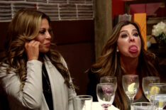 Dolores Catania and Siggy Flicker sticking her tongue out on Real Housewives of New Jersey