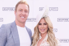 NFL Player Kroy Biermann and TV Personality Kim Zolciak attend as Kim Zolciak hosts the Kentucky Derby hat contest at Empire City Casino