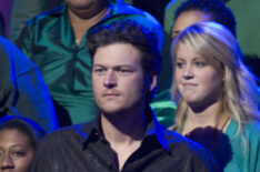 Blake Shelton stands on stage at the 'Clash of The Choirs' rehearsal at Steiner Studios December 16, 2007