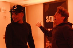 Host Chance The Rapper with Beck Bennett during a Saturday Night Live promo in 30 Rockefeller Plaza
