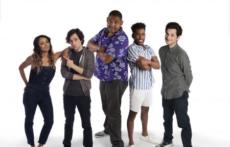 Nickelodeon’s Rise of the Teenage Mutant Ninja Turtles voice cast: Kat Graham (April O’Neil), Josh Brener (Donatello), Omar Miller (Raphael), Brandon Mychal Smith (Michelangelo), and Ben Schwartz (Leonardo)