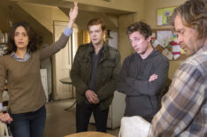 Emmy Rossum as Fiona Gallagher, Cameron Monaghan as Ian Gallagher, Jeremy Allen White as Lip Gallagher and William H. Macy as Frank Gallagher in Shameless