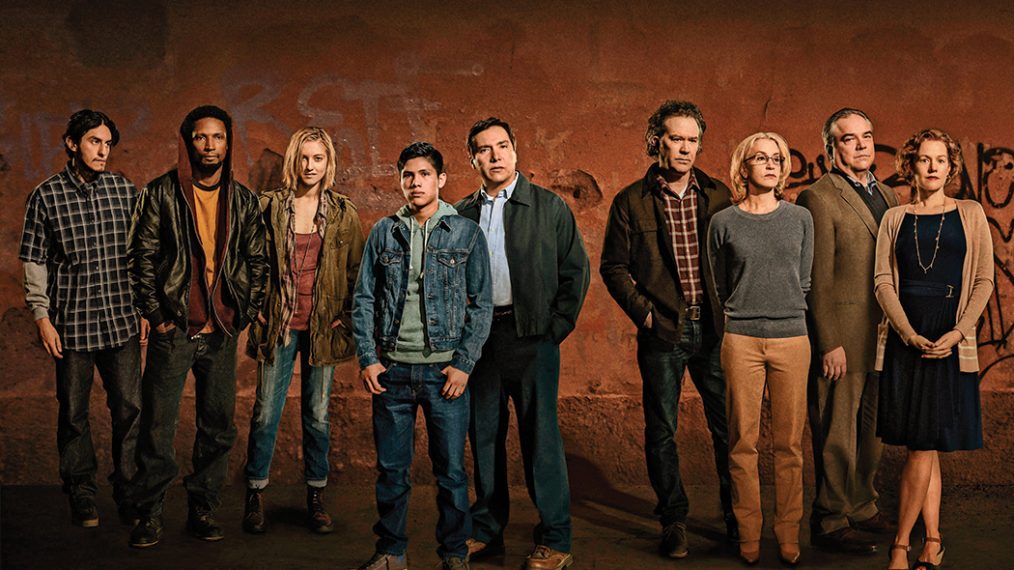 The cast of American Crime - Richard Cabral, Elvis Nolasco, Caitlin Gerard, Johnny Ortiz, Benito Martinez, Timothy Hutton, Felicity Huffman, W. Earl Brown, and Penelope Ann Miller