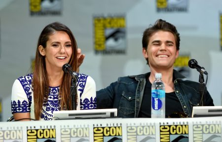 Nina Dobrev and Paul Wesley attend CW's 'The Vampire Diaries' panel during Comic-Con International 2014