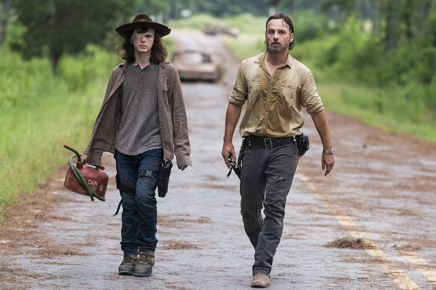 Andrew Lincoln as Rick Grimes, Chandler Riggs as Carl Grimes – The Walking Dead Season 8, Episode 8