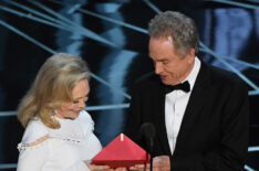 Faye Dunaway and Warren Beatty speak onstage during the 89th Annual Academy Awards