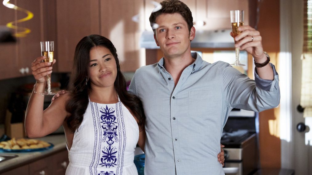 Gina Rodriguez as Jane and Brett Dier as Michael in Jane the Virgin