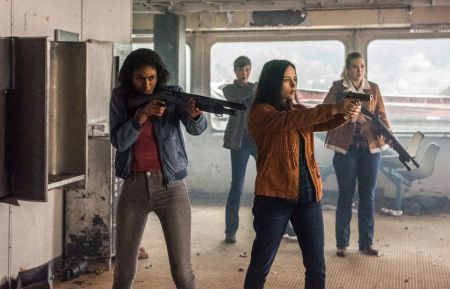 Wayward Sisters - Clark Backo as Patience, Katherine Ramdeen as Alex, Kim Rhodes as Jody Mills, and Briana Buckmaster as Donna