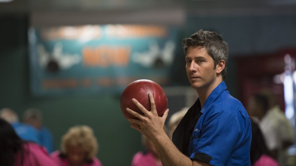 Arie Luyendyk Jr. holds a bowling ball