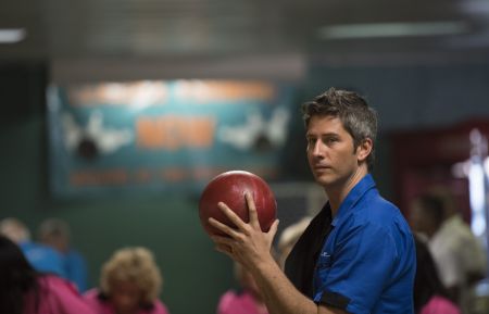 Arie Luyendyk Jr. holds a bowling ball