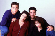 The cast of Party of Five - Scott Wolf, Neve Campbell, Matthew Fox, and Lacey Chabert