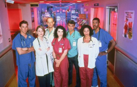 'E.R.' cast - Noah Wyle, Sherry Stringfield, Anthony Edwards, Julianna Margulies, George Clooney, Gloria Reuben and Eriq La Salle