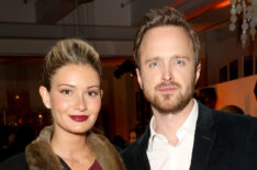 Aaron Paul and wife Lauren Parsekian attend the Hulu holiday party in 2015
