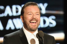 Ricky Gervais accepts the Charlie Chaplin Britannia Award for Excellence in Comedy onstage during the 2016 AMD British Academy Britannia Awards