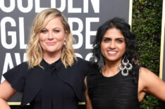 Amy Poehler and Saru Jayaraman attend The 75th Annual Golden Globe Awards