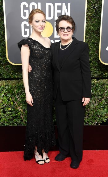 Actress Emma Stone and former tennis player Billie Jean King attend The 75th Annual Golden Globe Awards