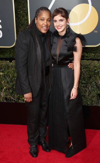 Marai Larasi and Emma Watson attends The 75th Annual Golden Globe Awards