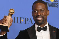 Sterling K. Brown holds his award for Best Performance by an Actor In A Television Series Drama in 'This Is Us' in the press room during The 75th Annual Golden Globe Awards
