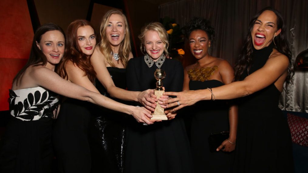 Alexis Bledel, Madeline Brewer, Yvonne Strahovski, Elisabeth Moss, Samira Wiley, and Amanda Brugel attend Hulu's 2018 Golden Globes After Party