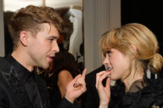 Tommy Dorfman and Natalia Dyer attend the 2018 InStyle and Warner Bros. 75th Annual Golden Globe Awards Post-Party