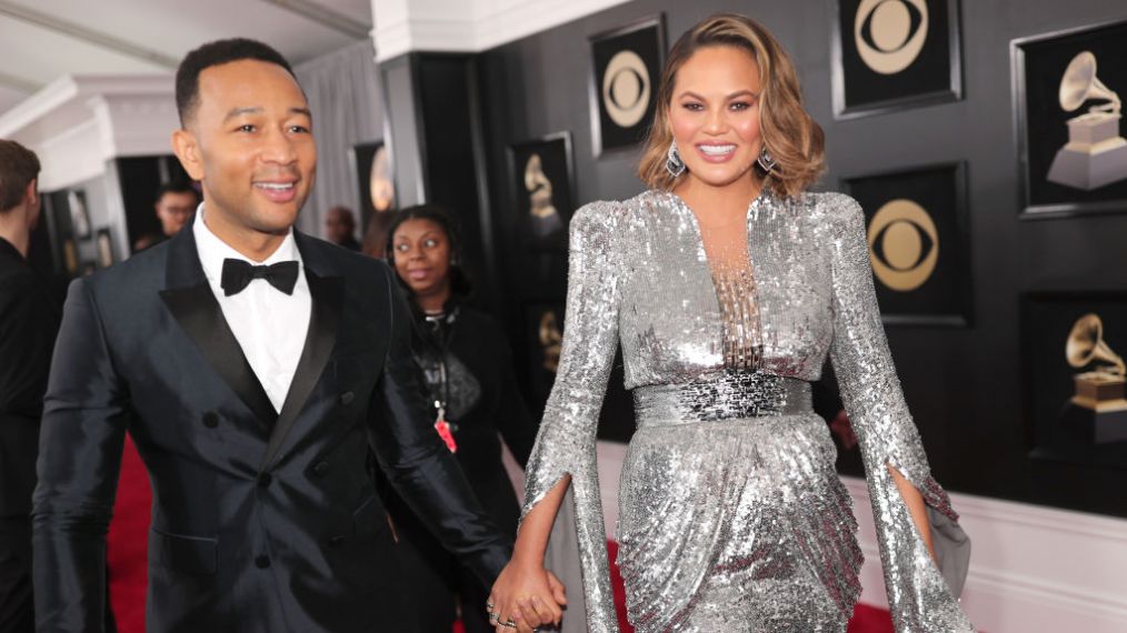 John Legend and Chrissy Teigen attend the 60th Annual Grammy Awards in 2018