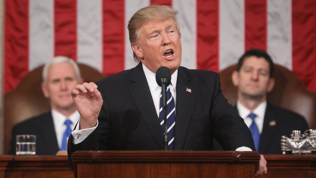 President Donald J. Trump delivers his first address to a joint session of the U.S. Congress