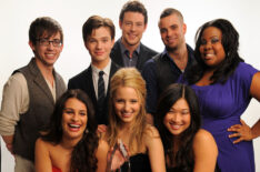 Glee - Kevin McHale, Chris Colfer, Cory Monteith, Mark Salling, Amber Riley, Lea Michele, Dianna Agron, and Jenna Ushkowitz pose for a portrait during the People's Choice Awards 2010