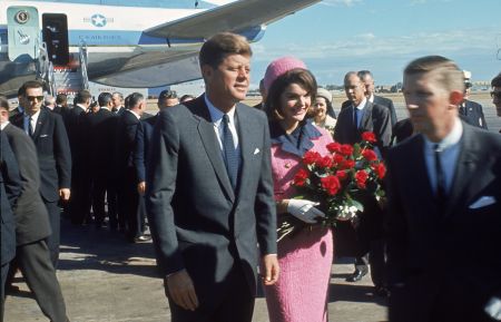 Pres. John F. Kennedy and wife Jackie arriving at