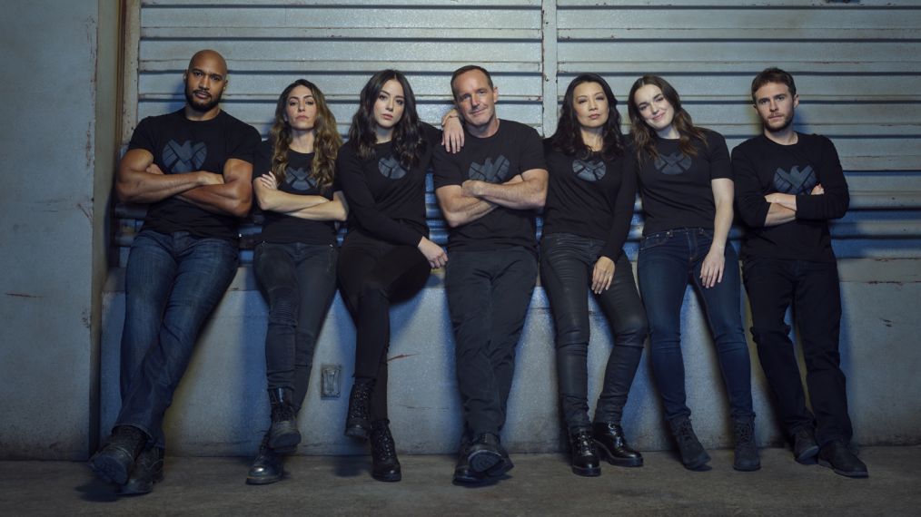 Agents of S.H.I.E.L.D - Henry Simmons as Alphonso 'Mack' MacKenzie, Natalia Cordova-Buckley as Elena 'Yo-Yo' Rodriguez, Chloe Bennet as Daisy Johnson, Clark Gregg as Phil Coulson, Ming-Na Wen as Melinda May, Elizabeth Henstridge as Jemma Simmons, and Iain De Caestecker as Leo Fitz