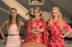 Billie Lourd as Chanel #3, Emma Roberts as Chanel Oberlin, and Abigail Breslin as Chanel #5 in 'Pilot,' the first part of the special, two-hour series premiere of Scream Queens