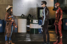 Miranda MacDougall as Izzy, Hartley Sawyer as Dibney and Grant Gustin as The Flash - 'Subject 9'