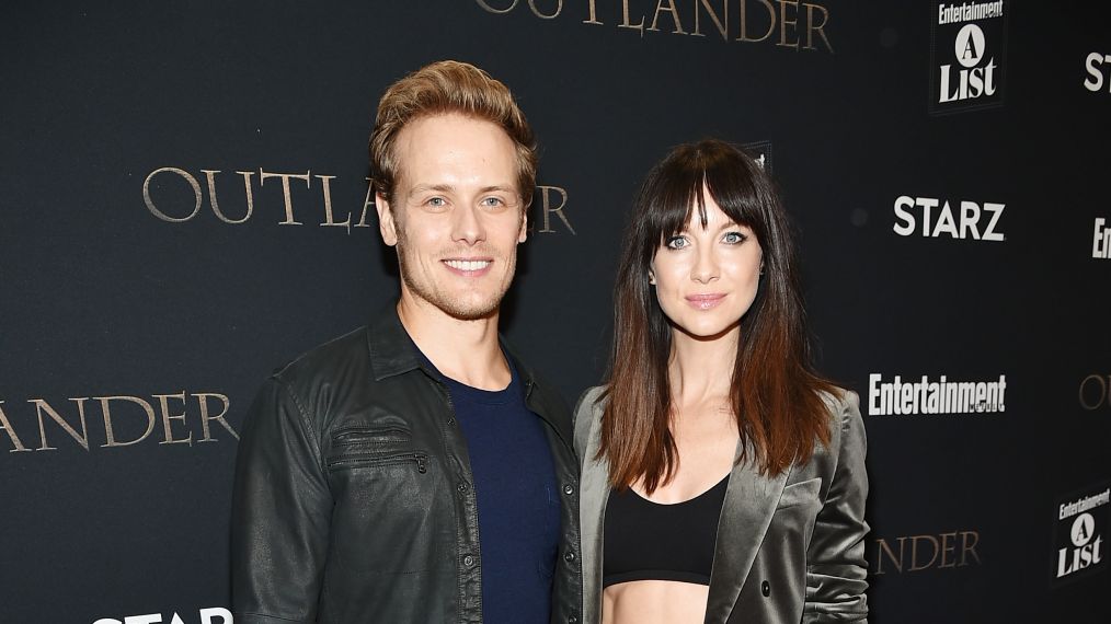 Sam Heughan and Caitriona Balfe attend the New York red carpet premiere of Outlander