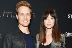 Sam Heughan and Caitriona Balfe attend the New York red carpet premiere of Outlander