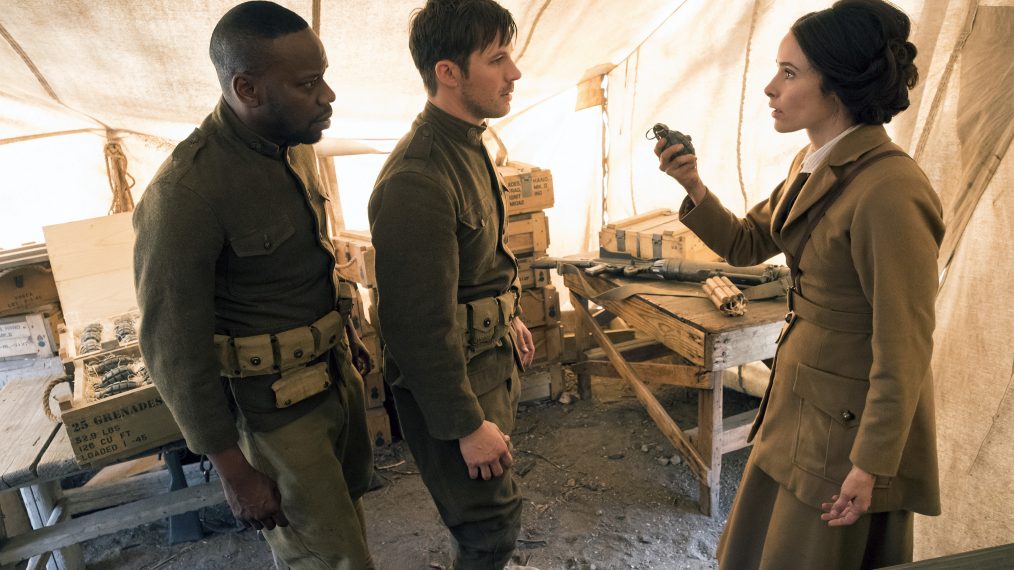 Malcolm Barrett as Rufus Carlin, Matt Lanter as Wyatt Logan, Abigail Spencer as Lucy Preston in Timeless - Season 2