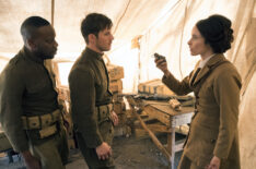 Malcolm Barrett as Rufus Carlin, Matt Lanter as Wyatt Logan, Abigail Spencer as Lucy Preston in Timeless - Season 2