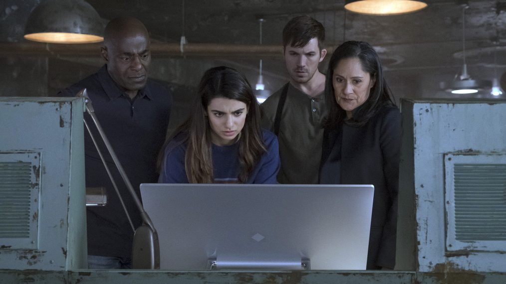 Timeless - Season 2 - Paterson Joseph as Conor Mason, Claudia Doumit as Jiya, Matt Lanter as Wyatt Logan, Sakina Jaffrey as Denise Christopher