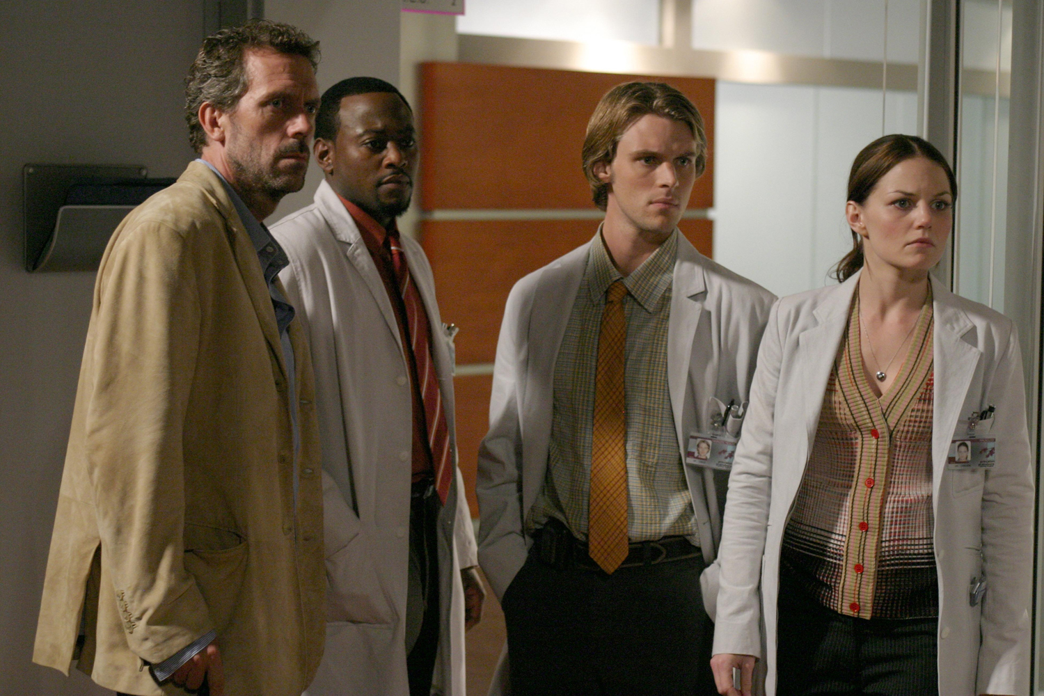 Hugh Laurie, Omar Epps, Jesse Spencer, and Jennifer Morrison in Season 1 of 'House'