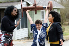 Leslie Jones, Jason Ritter, and Kimberly Hebert Gregory in the episode 'The Right Thing' of Kevin (Probably) Saves the World