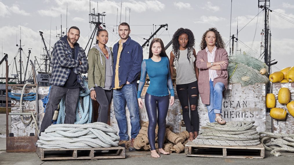 The cast of Siren- Ian Verdun, Fola Evans-Akingbola, Alex Roe, Eline Powell, Sibongile Mlambo, Rena Owen