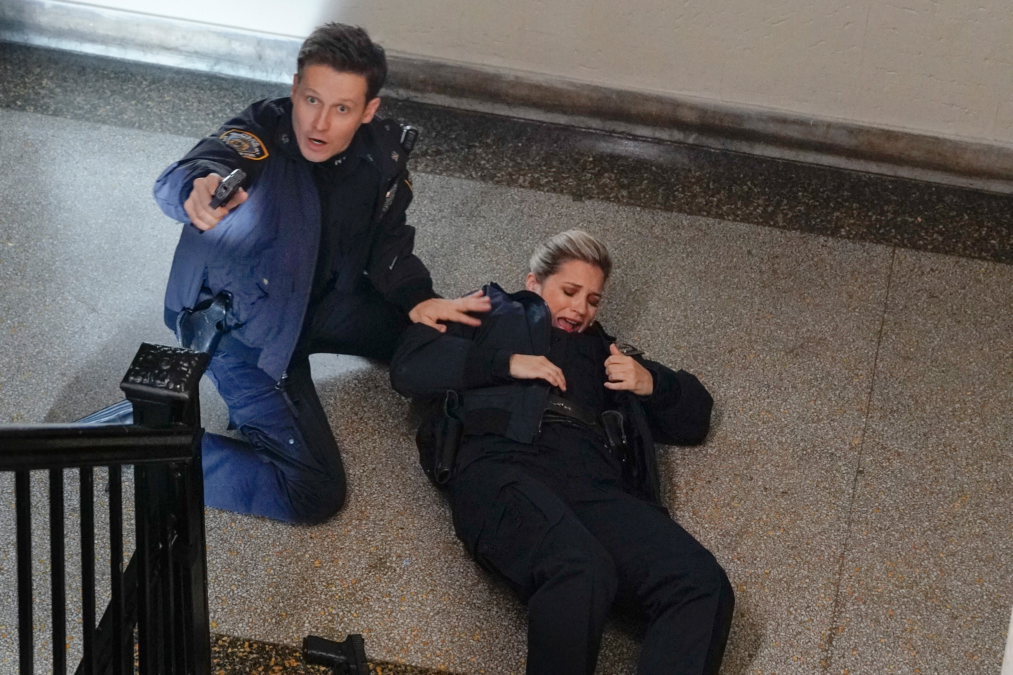 Will Estes as Jamie Reagan and Vanessa Ray as Eddie Janko in Blue Bloods. 