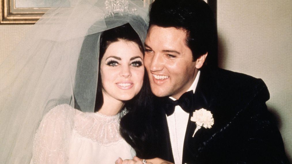 Elvis Presley and Priscilla Presley on wedding day